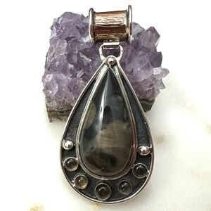 Jay King Sterling Silver & Copper Teardrop Agate with Smokey Quartz Pendant